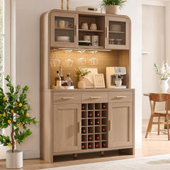77" Kitchen Pantry Cabinet with Charging Station & LED Lights