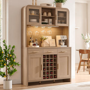 77" Kitchen Pantry Cabinet with Charging Station & LED Lights