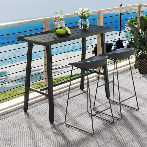 Outdoor Counter Height Bar Table – Black Metal, 46" Rectangular Pub Table