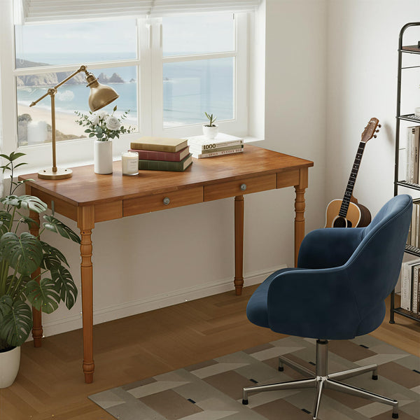 Solid Wood Writing Desk 48-Inch with 2 Drawers & Hooks