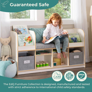 Kids Reading Nook Bookshelf Bench with Storage Bins and Seat Cushion