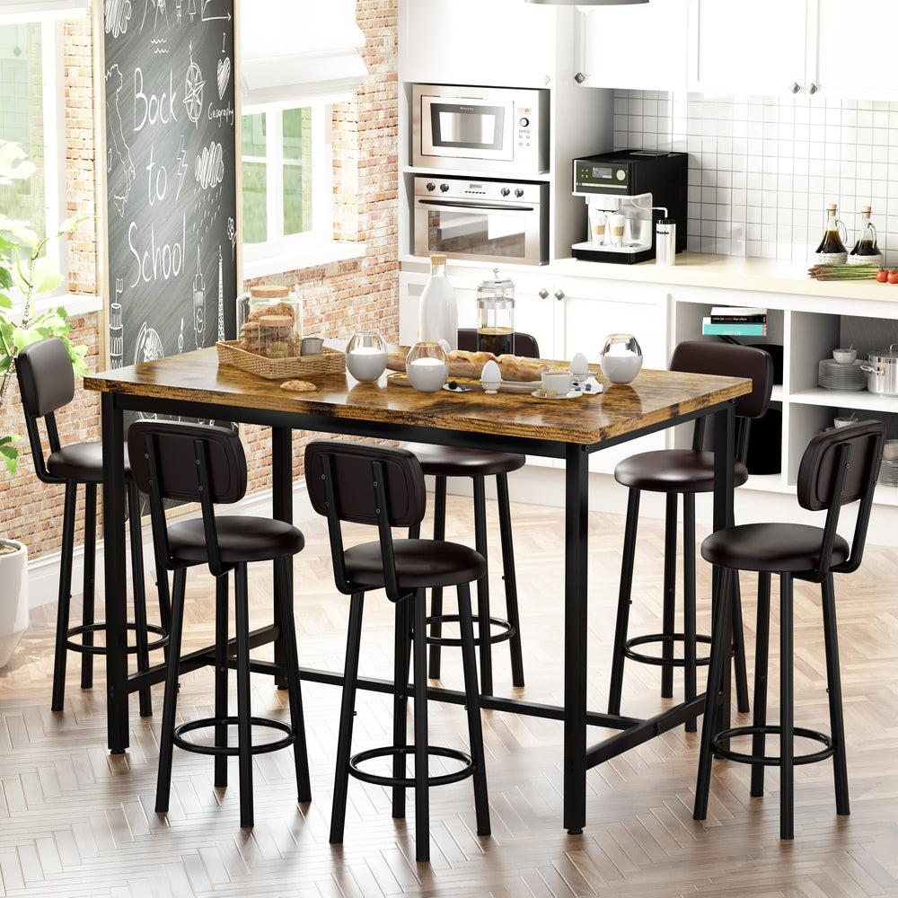 7-Piece Counter Height Bar Table Set with Upholstered Stools