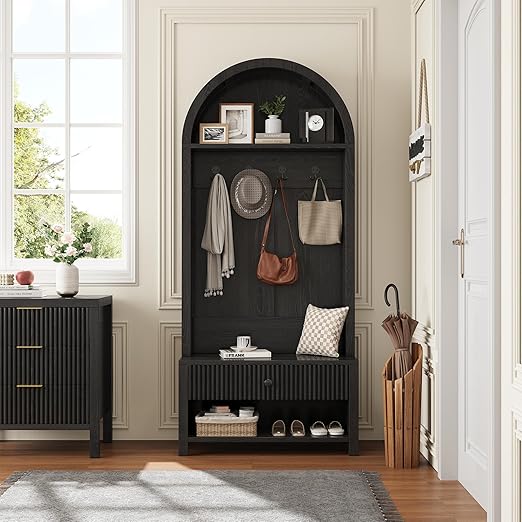 4-in-1 Hall Tree with Bench & Shoe Storage