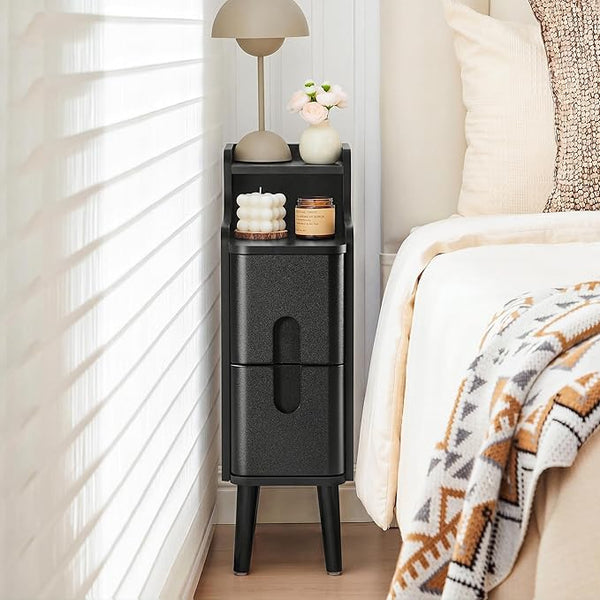 Mid-Century Modern Narrow Nightstand with 2 Drawers