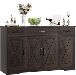 55" Farmhouse Buffet Cabinet with Drawers, Doors & Shelves