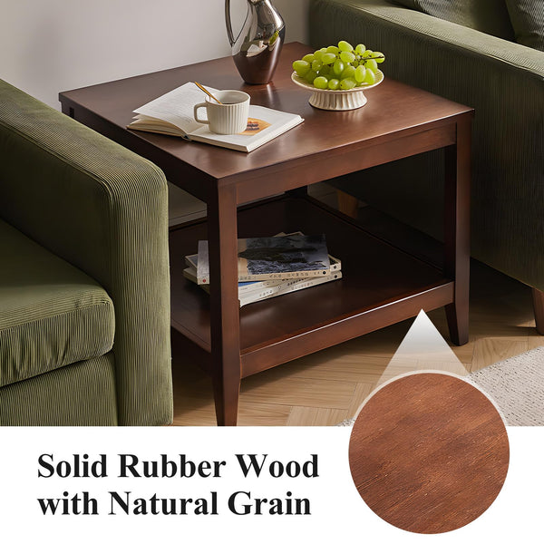 Solid Wood Square Side Table with Storage Shelf