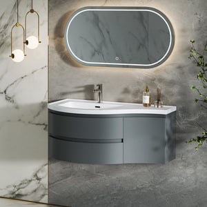 35.4" Wall Mounted Floating Bathroom Vanity with Stone Resin Sink