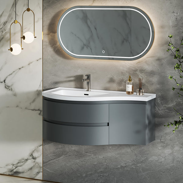 35.4" Wall Mounted Floating Bathroom Vanity with Stone Resin Sink