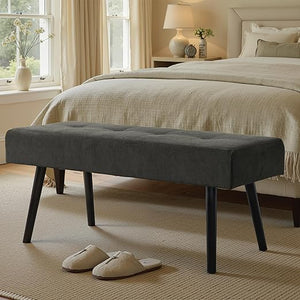 Corduroy Upholstered Entryway Bench with Metal Frame