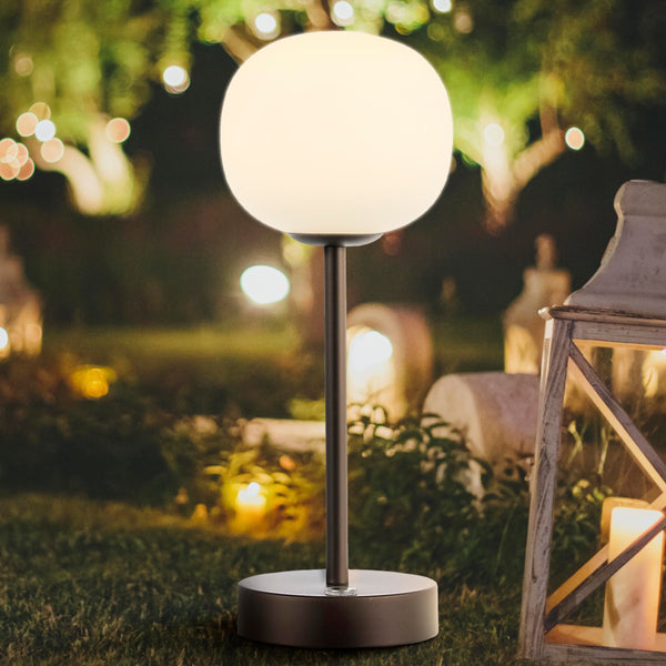 Rechargeable Cordless LED Table Lamp with Frosted Glass Globe