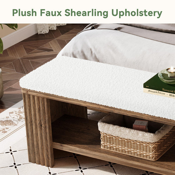 63" Solid Wood Entryway Bench with Removable Cushion & Fluted Legs