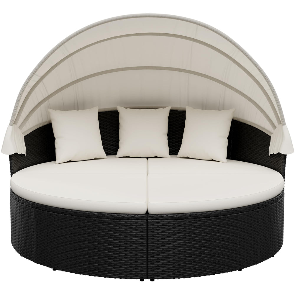 Round Patio Daybed with Retractable Canopy & Washable Cushions