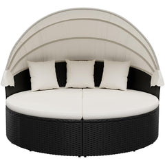 Round Patio Daybed with Retractable Canopy & Washable Cushions