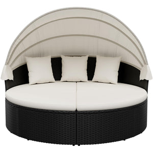 Round Patio Daybed with Retractable Canopy & Washable Cushions