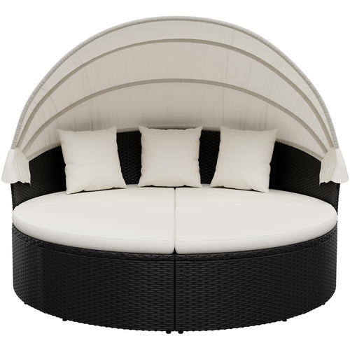 Round Patio Daybed with Retractable Canopy & Washable Cushions