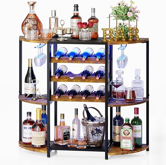 3-Tier Wine Bar Cabinet with LED Lights
