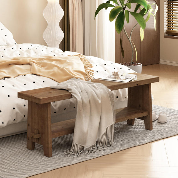 Solid Wood Farmhouse Entryway Bench