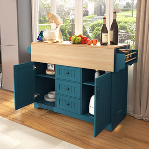 Kitchen Island Cart with Drop Leaf & Power Outlets