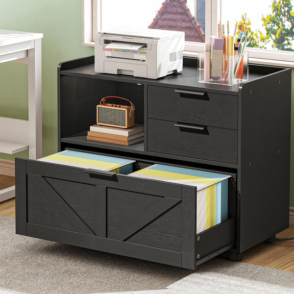 Lateral File Cabinet with Charging Station & Drawers