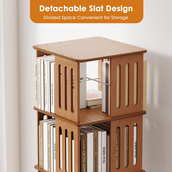 Bamboo Rotating Bookshelf Tower with Wheels