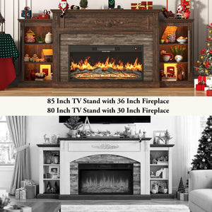 85" Farmhouse TV Stand with 36" Electric Fireplace – Fits TVs Up to 95"