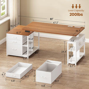Height Adjustable Standing Desk with Drawers & Power Outlet, 61"