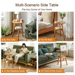 2-Tier Solid Wood Round End Table
