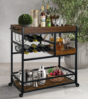 Rolling Kitchen Bar Cart with Wine Rack & Removable Trays