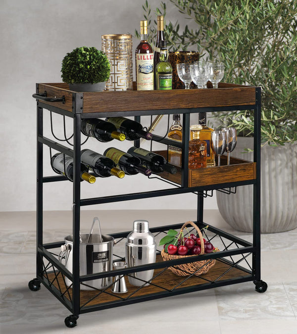 Rolling Kitchen Bar Cart with Wine Rack & Removable Trays