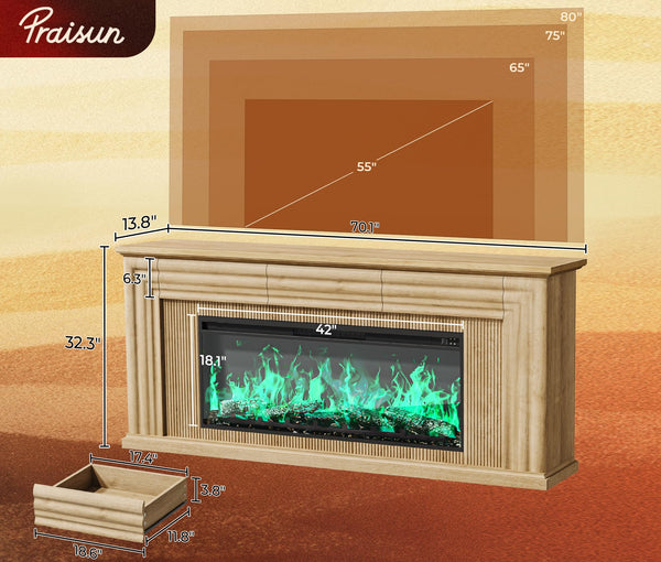 70" Fireplace TV Stand with 42" Electric Fireplace