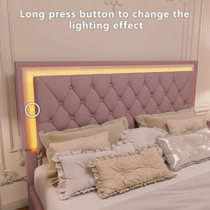 Queen Size LED Upholstered Platform Bed with 2 Nightstands – 3-Piece Bedroom Set