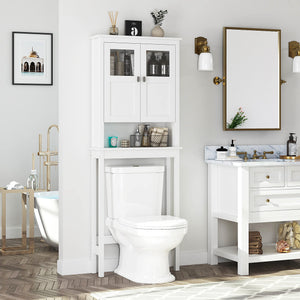 Over-Toilet Bathroom Storage Cabinet with Glass Doors & Adjustable Shelves