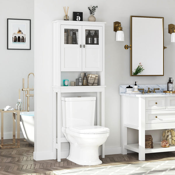 Over-Toilet Bathroom Storage Cabinet with Glass Doors & Adjustable Shelves