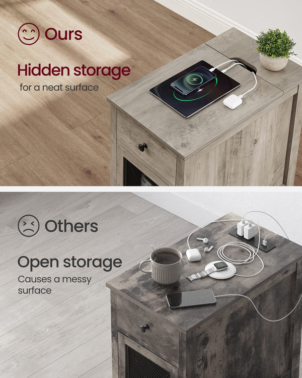 End Table with Charging Station, Drawer & Storage Cabinet
