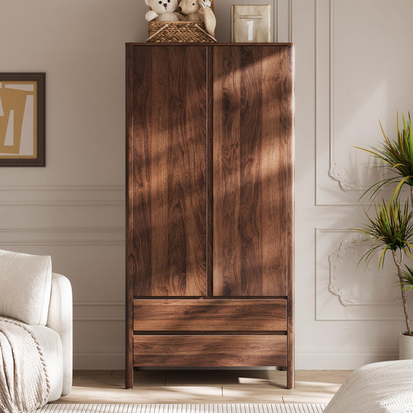 2-Door 2-Drawer Wardrobe with Engineered Wood Storage Cabinet