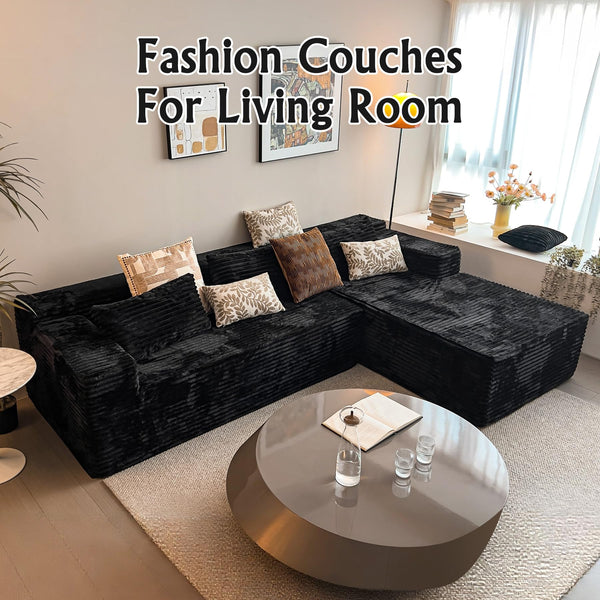 104" L-Shape Sectional Sofa with Chaise – Corduroy, No Assembly