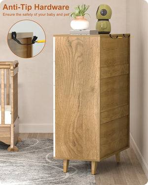 6-Drawer Dresser with Solid Pine Core – White & Light Wood
