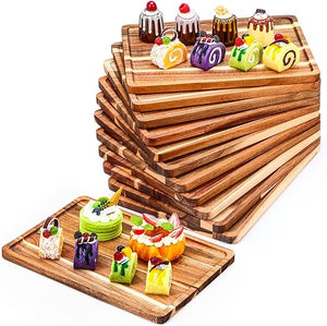Acacia Wood Serving Tray Set – Rectangular Wooden Platter