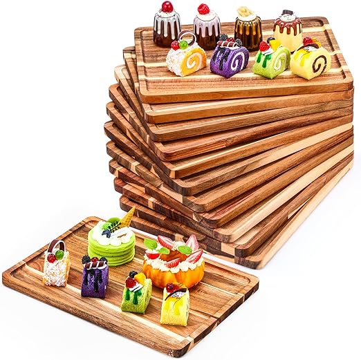 Acacia Wood Serving Tray Set – Rectangular Wooden Platter