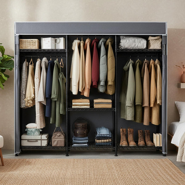 Heavy Duty Clothes Rack with Cover & Adjustable Shelves