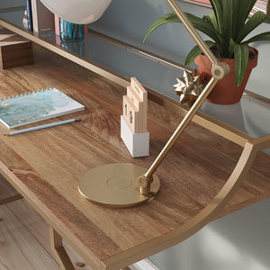 Writing Desk with Glass Shelf – Sindoori Mango & Satin Gold Frame