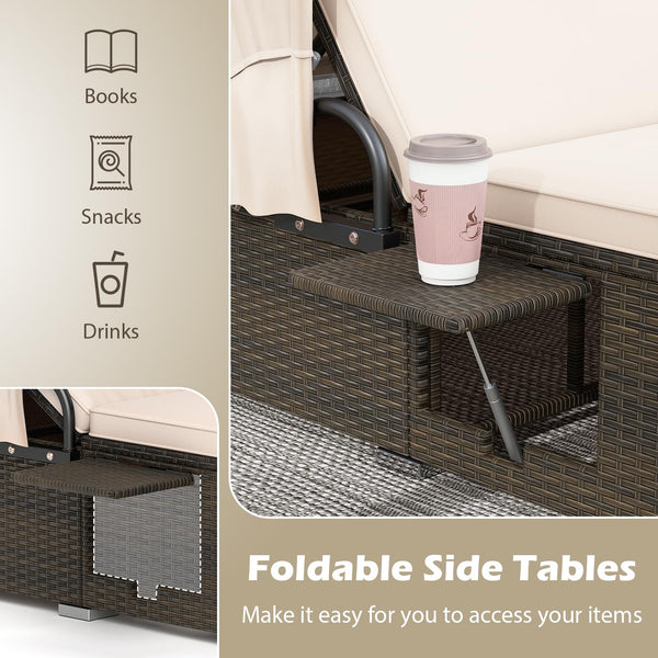 Outdoor Daybed with Retractable Canopy & 6-Position Backrest