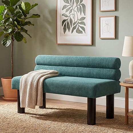 Boucle Upholstered Dining Bench with Wooden Frame