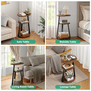 Oval End Table with Metal Frame & 3-Tier Storage