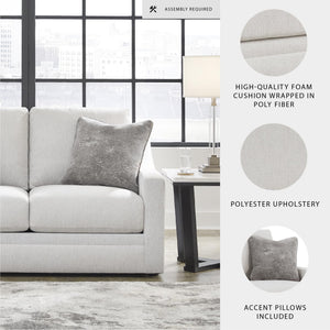 Contemporary Light Gray Loveseat with Accent Pillows