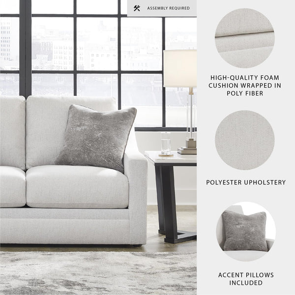 Contemporary Light Gray Loveseat with Accent Pillows