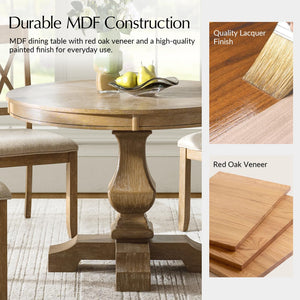 42-Inch Round Farmhouse Dining Table with Pedestal Base — Seats 4