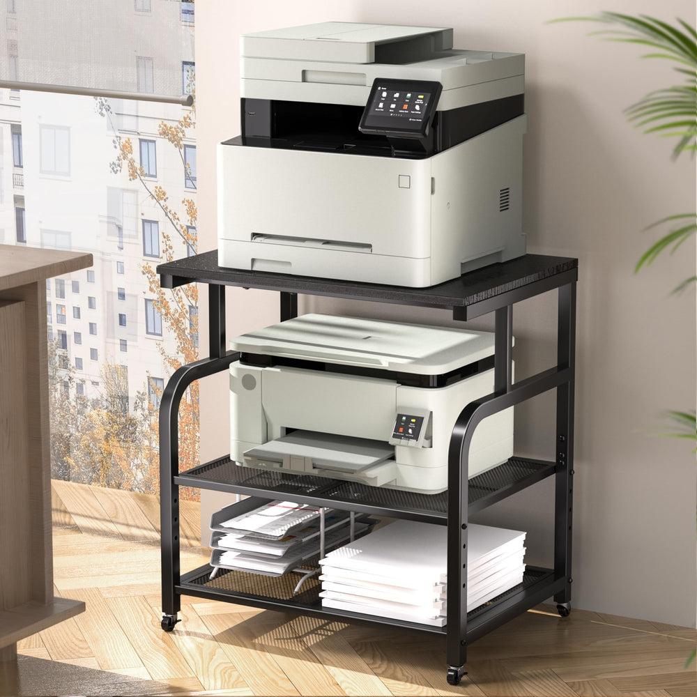 Mobile Printer Stand with 3-Tier Shelf & Large Desktop