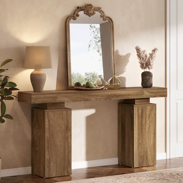 63-Inch Farmhouse Console Table with Wood Finish