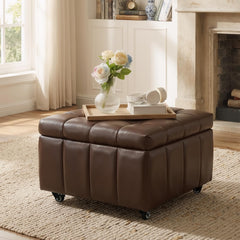 Square Storage Ottoman with Wheels & Faux Leather Lid